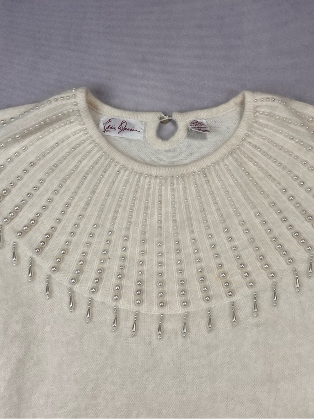 Vintage wool and angora sweater with hanging pearls